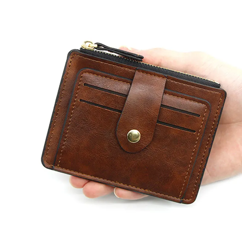 

Small Fashion Credit Id Card Holder Slim Leather Wallet With Coin Pocket Zip Hasp Purse Man Money Bag Case Women Business Purse