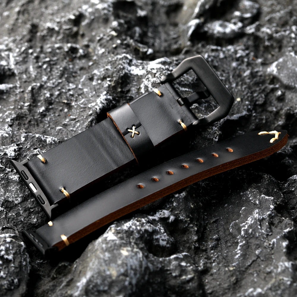 اليدوية الأسود حزام جلد طبيعي ، والجلود سميكة ل IW...