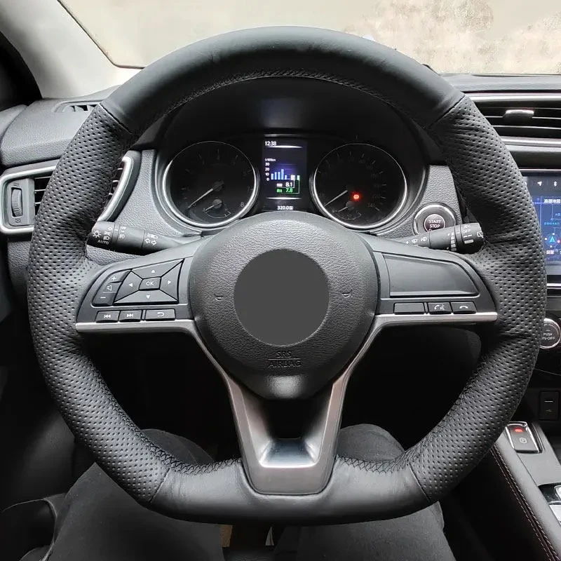 

Чехол рулевого колеса автомобиля для Nissan Qashqai X-Trail Leaf Micra Rogue Sport Kicks 2018-2020 Altima 2019, черная перфорированная кожа
