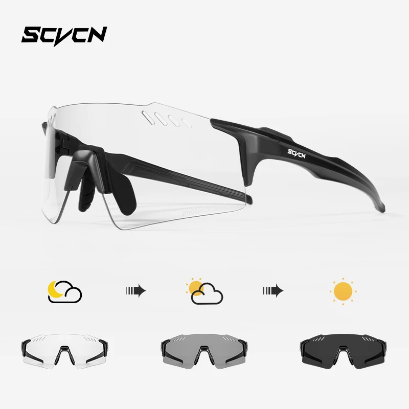SCVCN Hiking Eyewear Fashion Rimless Cycling Glasss Outdoor Sports Running Drving Sunglasses for Men Goggles Mtb Bicycle 1 Lens