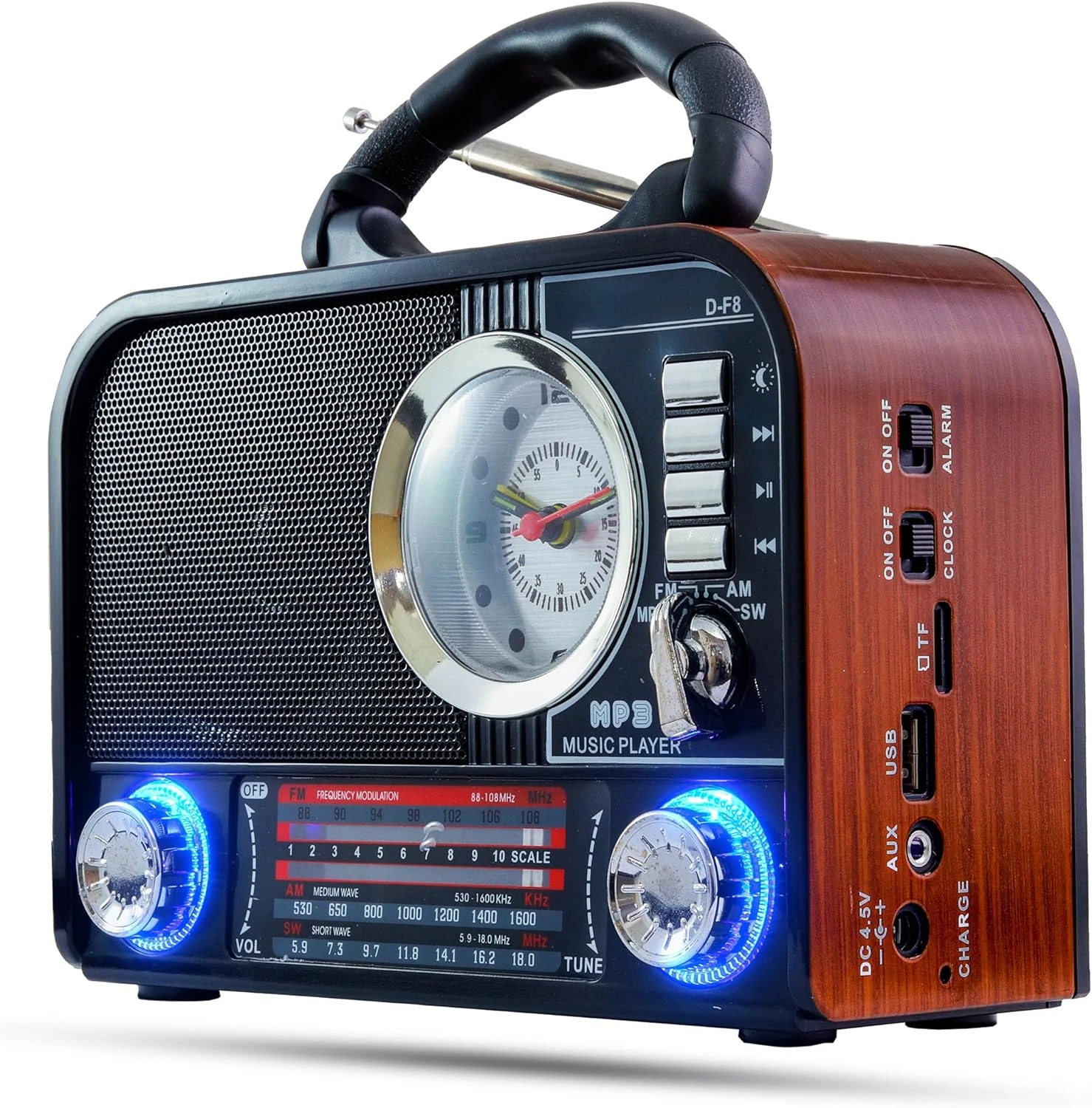 Vintage Bluetooth Antique Sound Box, Rádio, AM, FM, USB, SD, Madeira escura, Portátil, Home BasesPortable, Hf