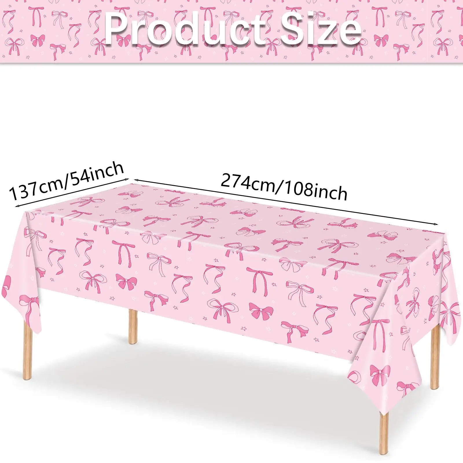 thumbnail interactive-video image 1 of 4 Pieces Pink Bow Tablecloths Theme Tablecover For Birthday Party, Girl... 1 of 10