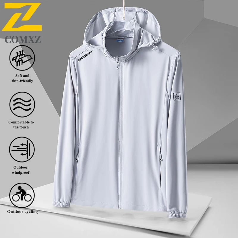 EIAO Men's Summer Waterproof UV Protection Jacket UPF50+ Ice Silk Lightweight Outdoor Skin Coat Loose Trendy camping Windbreaker