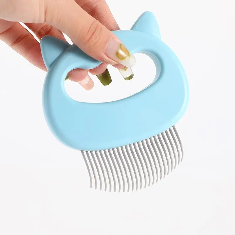 고양이 귀 모양 휴대용 손잡이가 있는 애완동물 마사지 및 엉킴 풀기용 그루밍 브러쉬