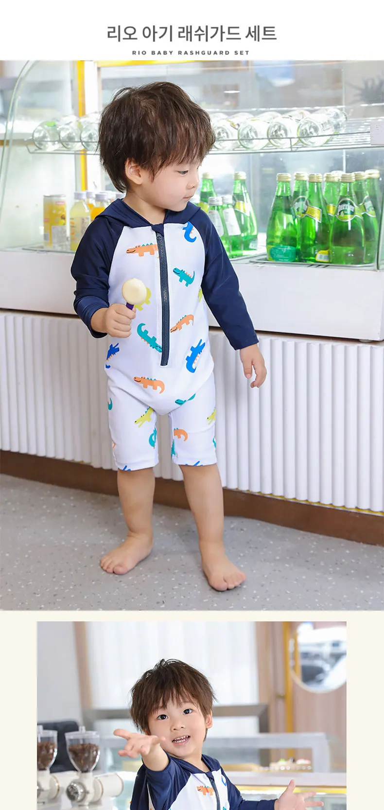 Description Picture 6 of itemQuick-Dry Baby Boys Swimwear Long Sleeve Hooded Bathing Suit Zipper One Piece Swimsuit Sun Protection Beachwear
