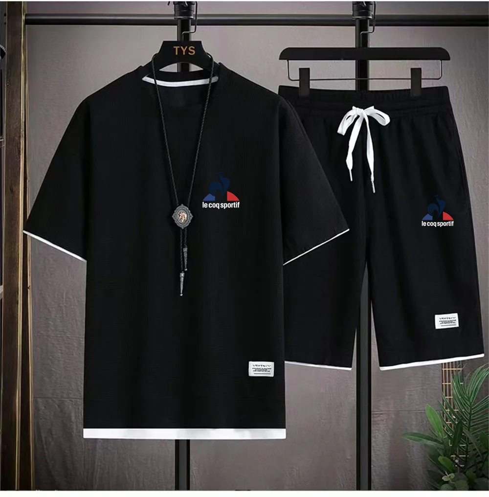 

Мужской летний комплект из двух предметов с коротким рукавом и шортами, Модный повседневный спортивный комплект с принтом петуха