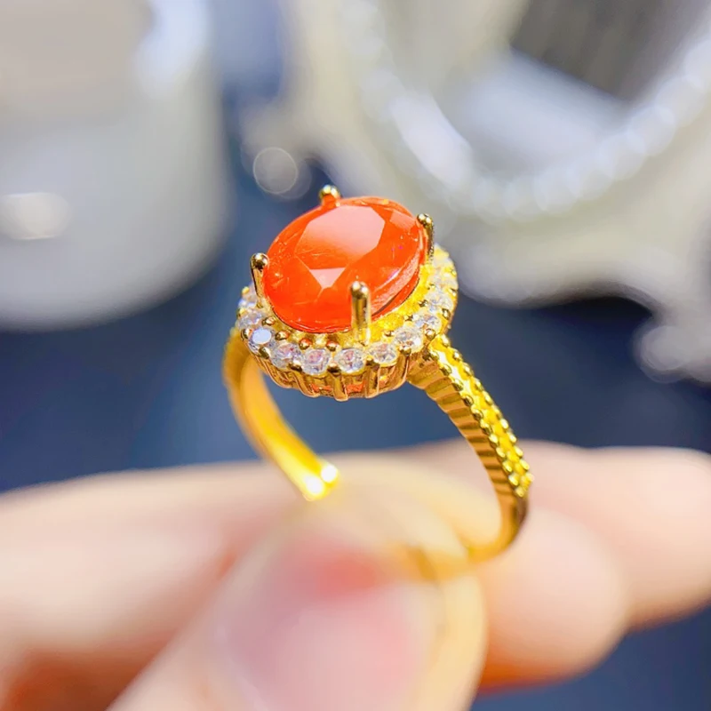 Natural Fire Opal Rings for women silver 925 jewelry luxury gem stones 18k gold plated free shiping items Party Gifts Natural Fire Opal Rings for women silver 925 jewelry luxury gem stones 18k gold plated free shiping items Party Gifts