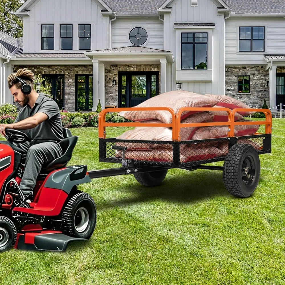 1500 Lbs Heavy Duty Steel Dump Cart, 15 Cu.Ft Utility Garden Trailer with Dual Dumping Modes for ATV UTV Tractor