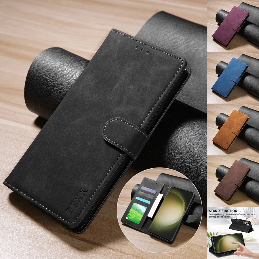Wallet Card Magnetic Flip Leather Case For Samsung Galaxy S24 Ultra S23 Plus S22 S21 S20 FE A05s A14 A15 A24 A34 A35 A53 A54 A55