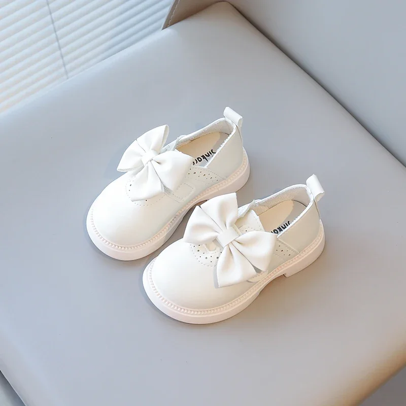 Leather Kids School Flats with Big Bow-knot for Girls