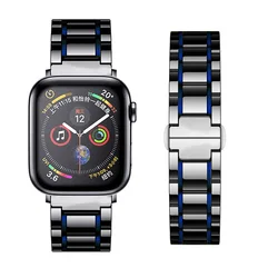 Elegant Ceramic Strap with Stainless Steel Accents - 38mm 40mm 41mm (Black blue)