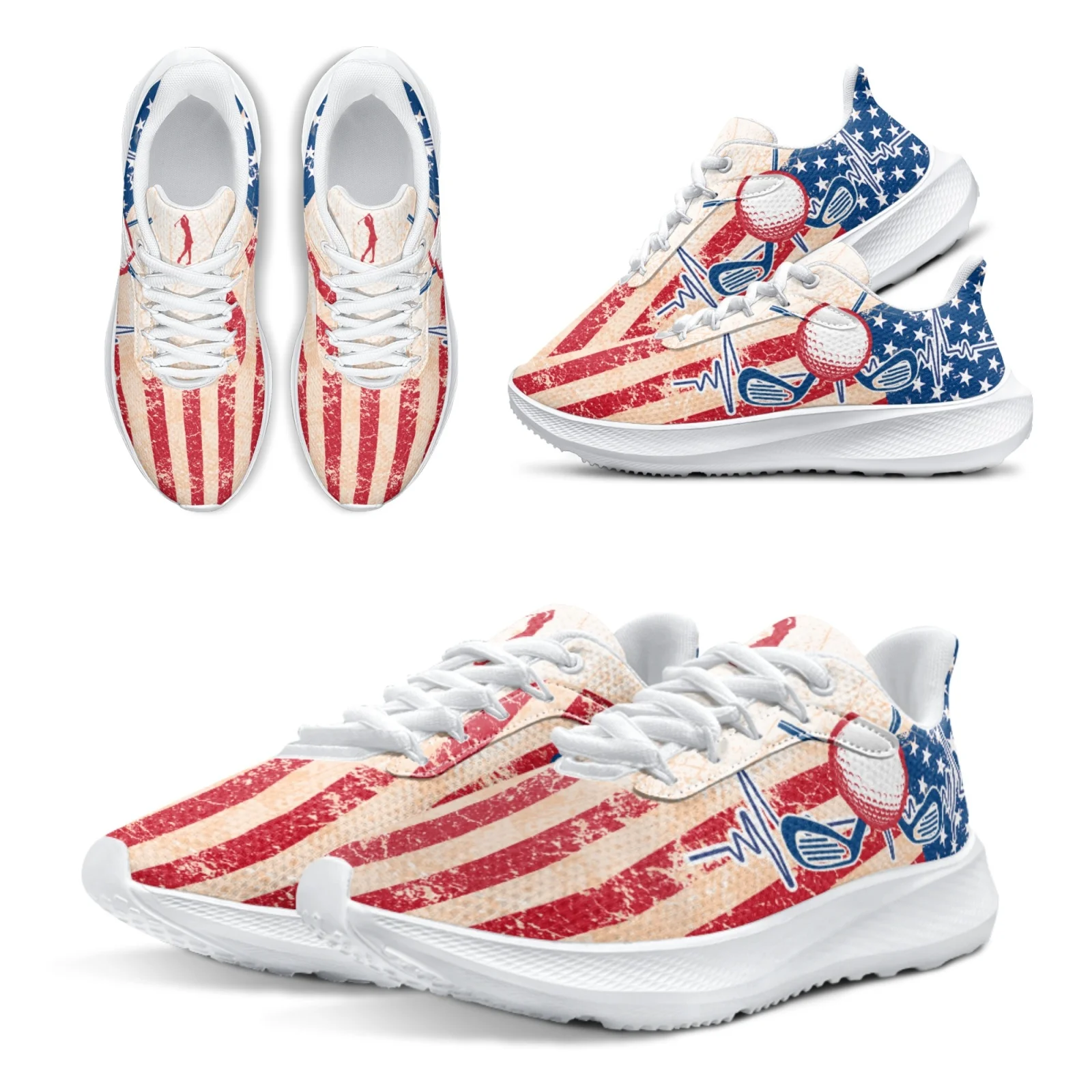 

INSTANTARTS Hot Selling American Flag Running Shoes Golf Lovers Autumn Gift Running Shoes Golf Flag Print Casual Sports Shoes
