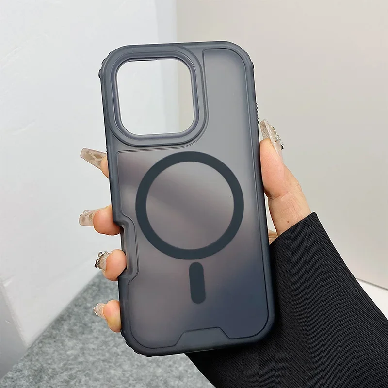 Trendy 3-in-1 Magnetic Shockproof Case with Frosted Slim Clear Design and Wireless Charging Compatibility