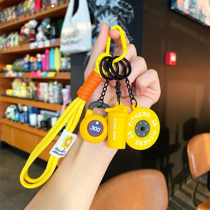 Hand-Woven Fitness Car Key Ring Anti-Lost Gym Lover Keychain with Weight Plate DIY Nylon Rope Pendant for Sports Enthusiasts