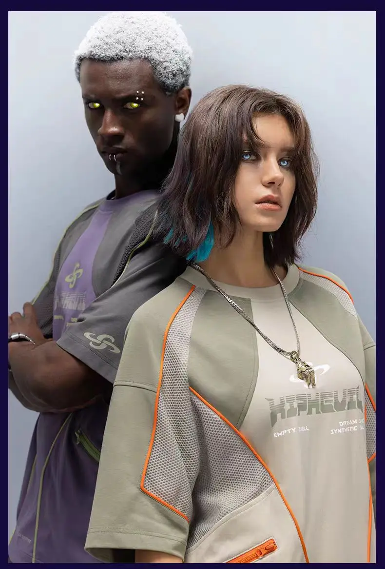 XEvil 25ss Front pockets t-shirt combined materials armpit mesh antibacterial ice feeling material dystopian sci-fi -