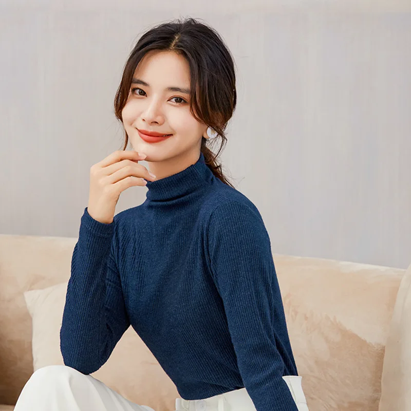 New cashmere bottoming shirt in autumn and winter Women's semi-high-necked long-sleeved warm top Slim-fit and slim