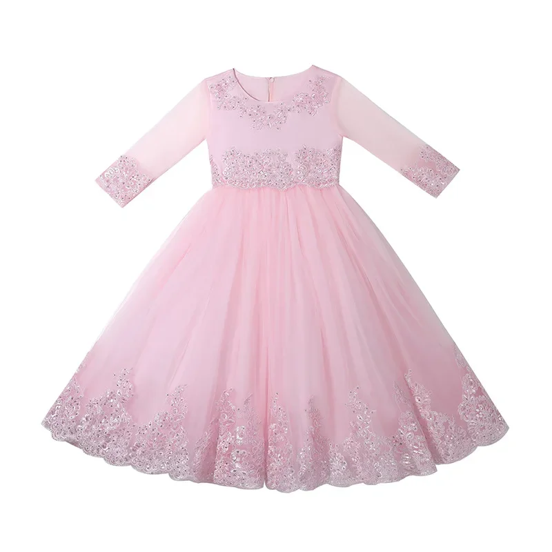 Spring Autumn Party Dress for Kids Girl Lace Long Sleeve Children Girls Sequin Dress Fashion Solid Spring Autumn Party Dress for Kids Girl Lace Long Sleeve Children Girls Sequin Dress Fashion Solid