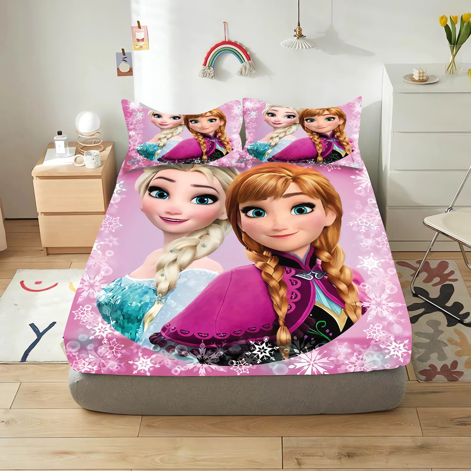 Anime Bedding Set Frozen Printed 2/3pcs Bedding Set Fitted Sheet 100% Polyester Suitable For Children And Adults