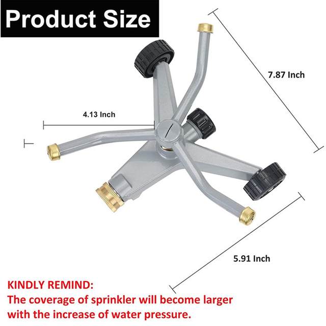 Metal Rotary Lawn Sprinkler 3 Arm Rotating Sprinkler for Garden