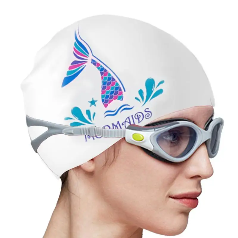 

Swim Hat For Long Hair Ear Protection Waterproof Silicone Swimming Hats Large Swimming Supplies Non-Slip Fish Tail Swim Hats For