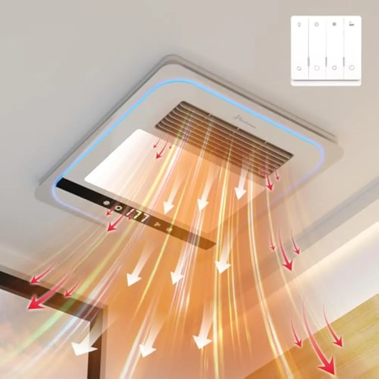 4 in 1 Bathroom Exhaust Fan with Light, 1760W Bathroom Heater Fan Light ...