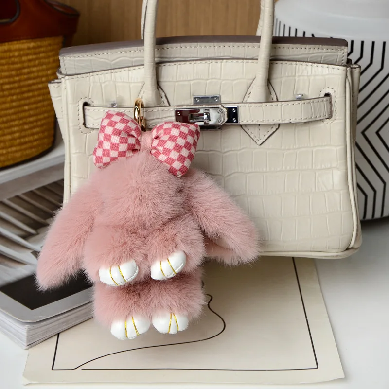 Mini Rabbit Hair Bow Pendant Bag Strap Car Key Chain Cute Bunny