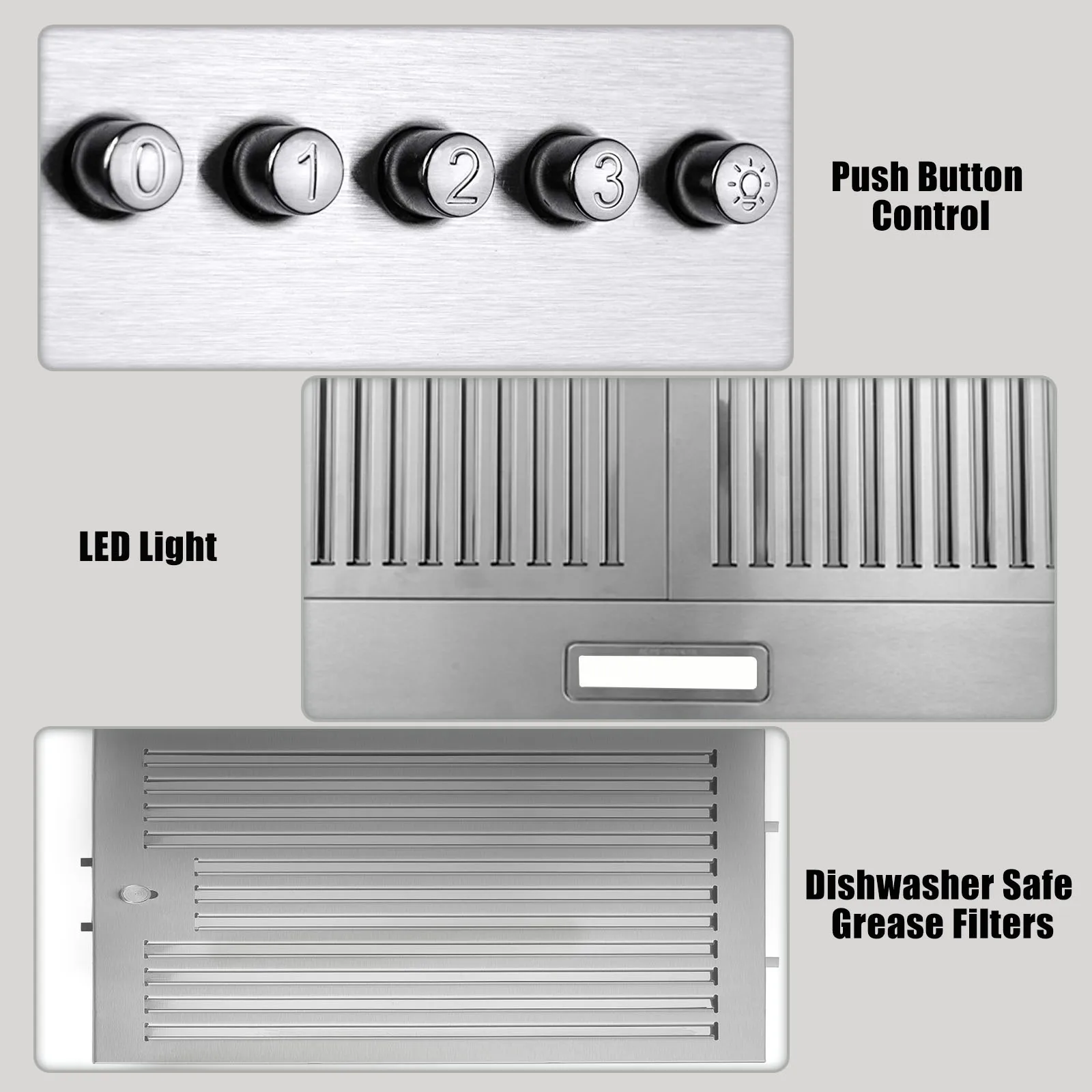 Tieasy 36 Inch 450CFM Wall Mount Ducted / Ductless Convertible Push Button Permanent Filters Led Lights Range Hood ZMG-0190B 4