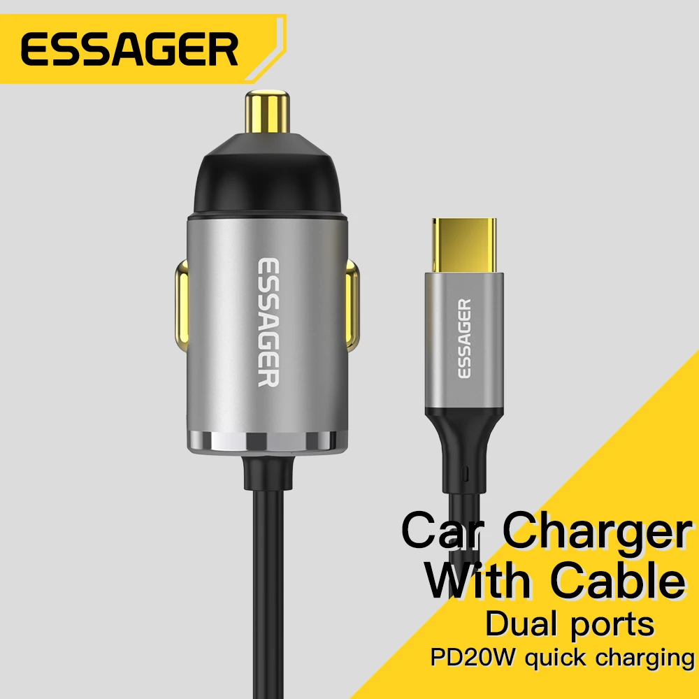  Essager 20W Car Charger With Cable Quick Charge PD3.0 QC USB Fast Car USB Charger For Xiaomi iPhone14 13 12 Mobile Phone Charger 