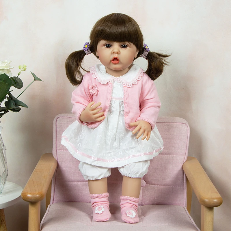 

22 Inch 55 CM Silicone Body Fidget Toys Reborn Pink Coat Baby Dolls Newborn Baby Doll Kids for Birthday Gift Toy