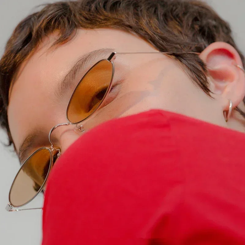 Retro Small Oval Sunglasses for Men Male Retro Metal Frame