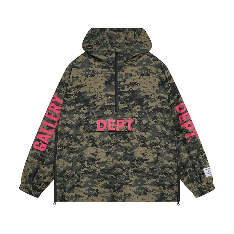 

GALLERY DEPT letter zip embroidered LOGO street autumn and winter camouflage half-zip hooded jacket men and women