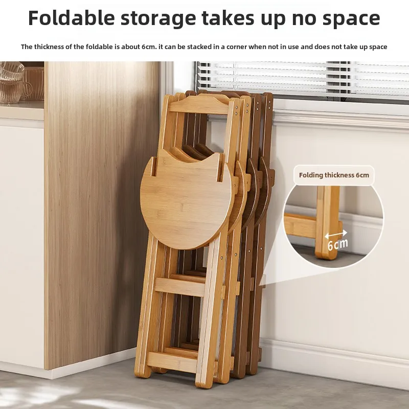 Bamboo Small Dining Chair Foldable Art Stool Multi-Functional Bar Chair Simple and Stable High Foot Stool