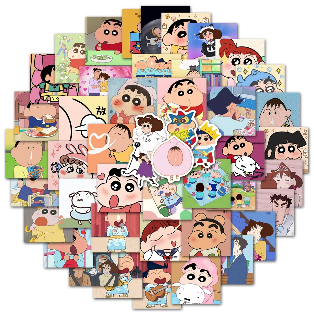 50 Crayon Shin-Chan Series Anime Cartoon Decoration Hand Account Diary Notebook Refrigerator Mobile Phone Computer Stickers anime crayon shin chan cell phone holder figures nohara shinnosuke action figures pvc model collection toys periphery toy gifts