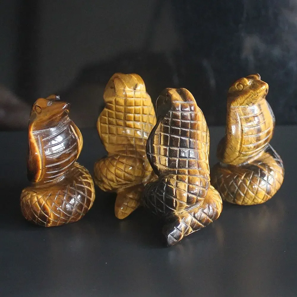 Hand carved gemstome crystal golden tiger eye snake animal figurine animal carving home decor