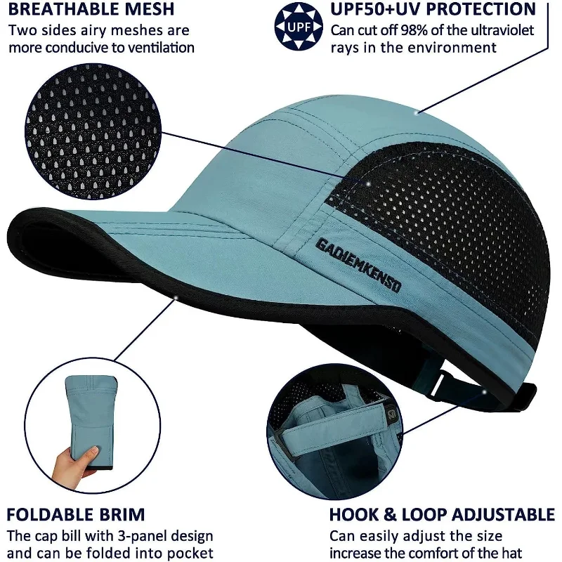 GADIEMKENSD Folding Running Men Hat Visors Peaked Sport Cap Summer Mesh Quick-Drying Caps Women M38
