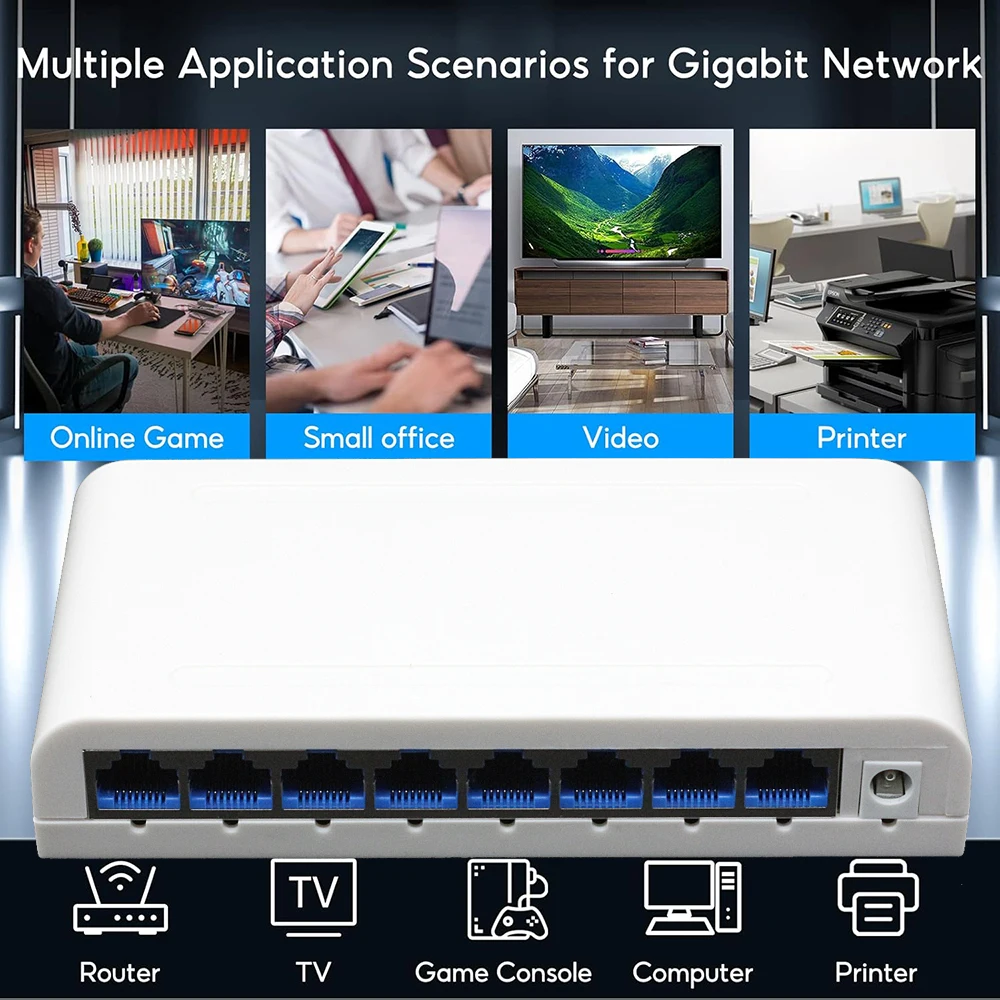 High-Speed RJ45 Ethernet Switch - 5/8 Port, 10/100/1000Mbps for Office and Home Networking