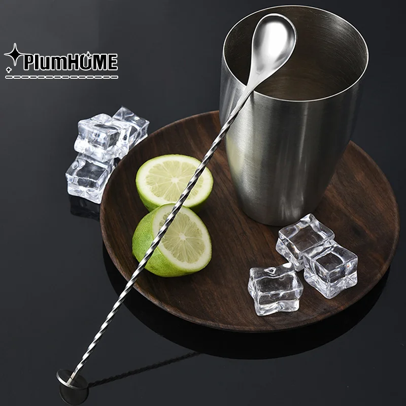 Stainless Steel Cocktail Bar Spiral Pattern Drink Shaker Muddler Mixing Spoon