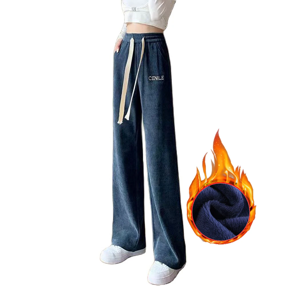 2022 New Women Corduroy Pants For Autumn Winter High Waist Elastic Band