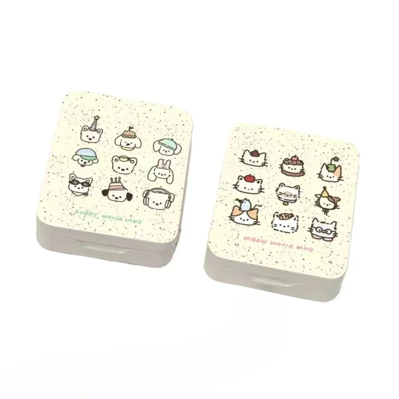 INS Cute Cartoon Cream Cat Dog Iron Box Girl Hairpin Photocard Sticker Dustproof Storage Box Kawaii Office Desktop Organizer 1Pc