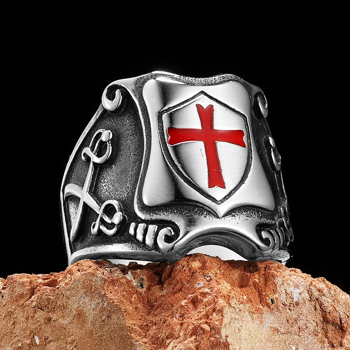 Catholic Crusader Red Cross Men Rings Stainless Steel Punk Vintage