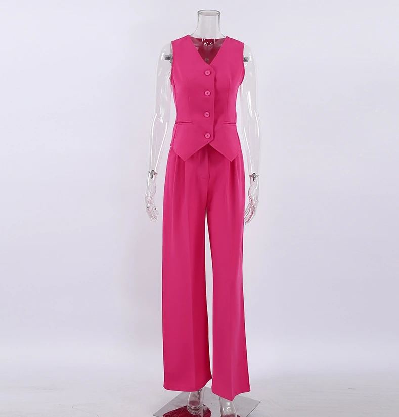 Women's Commuting Style Set Sleeveless Vest Pants Two-Piece Set 2024 Early Spring Latest Solid Color Vest Casual Fashion Set
