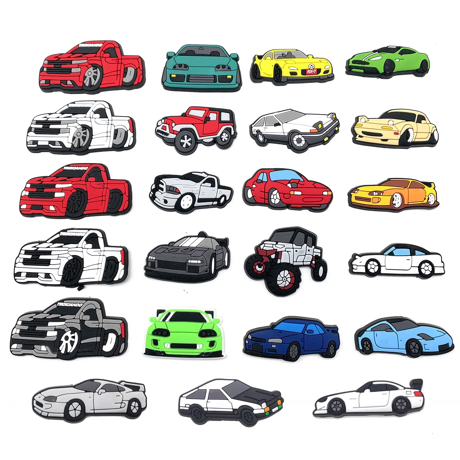 

23pcs/Set Cartoon JDM Car Charms for Croc Sansals PVC Garden Shoe Charms Fit Bracelet Birthday Party Gifts