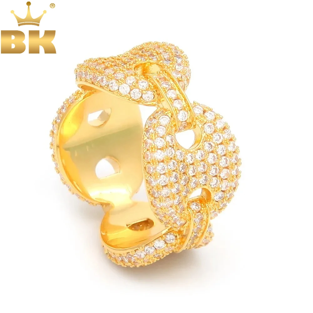 

TBTK Puffed Marine Chain Fat Links Ring Fashion Design Jewelry for Man Punk Party Style Full of Bling Sparkling Zircon Cool Ring