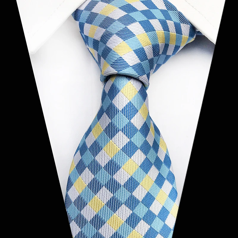 

Brand New Gravata Yellow Blue Plaid Silk Neck Ties For Men Tie 8cm Slim Wedding Neckties Mens Party Suit Necktie Cravate Gifts
