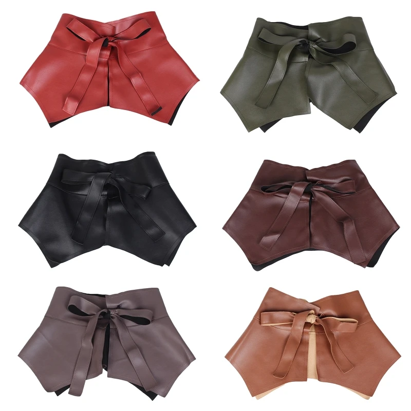 

Women Faux Leather Wide Waist Belts Skirt Jeans Belt with Retro Ruffle