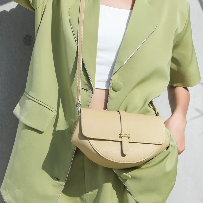 Light Luxury Leather Saddle Cover Cowhide Flip Shoulder Womens Bag New Fashion Trend Simple And Versatile Cross-body Women's Bag