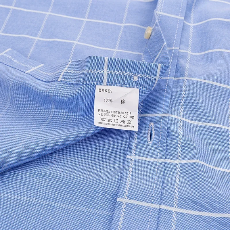 Men Oxford Cotton Long Sleeve Casual Slim Solid Color Plaid Print Stripe Formal Dress Shirt Plus Size