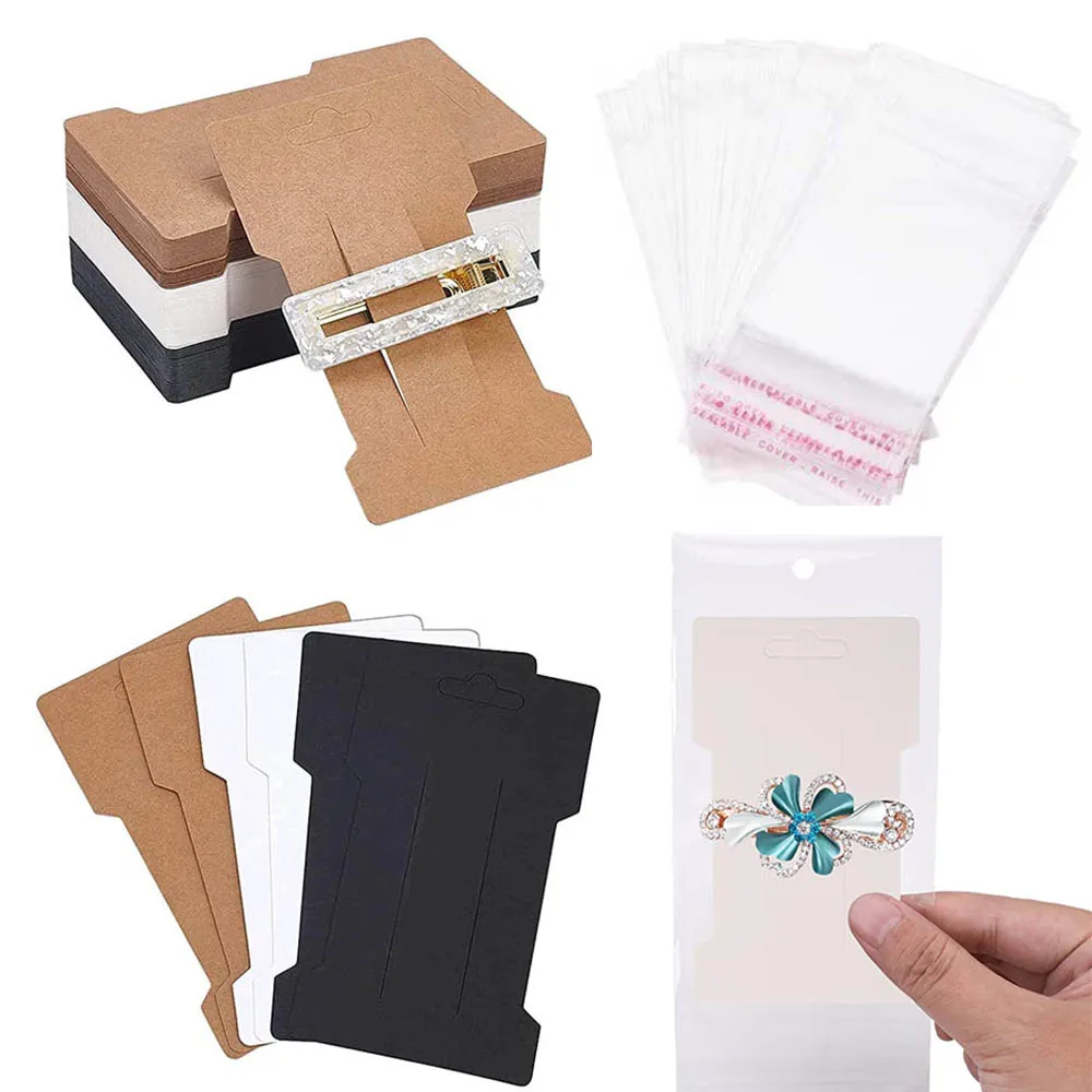 50pcs Hair Clip Bow Display Cards with opp Bags for Hair Barrettes Hairpins Jewelry Display Holder Hair Accessories Packaging 50pcs hairclips display cards tag for hair accessories star