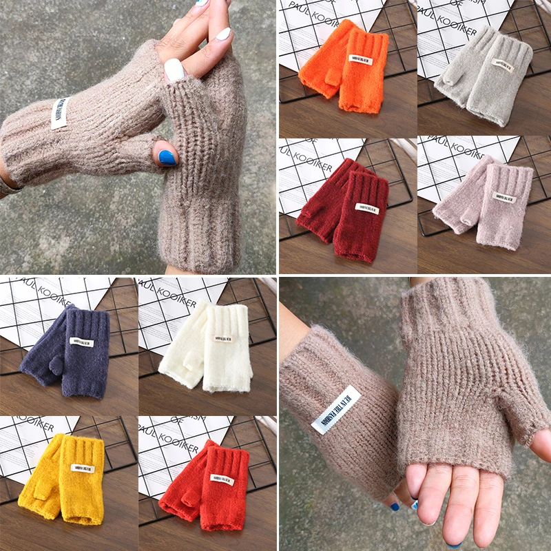 

Fashion Unisex Couple Half Finger Gloves Solid Color Outdoor Fingerless Gloves Soft Warm Wool Knitted Crochet Knitting Mitten