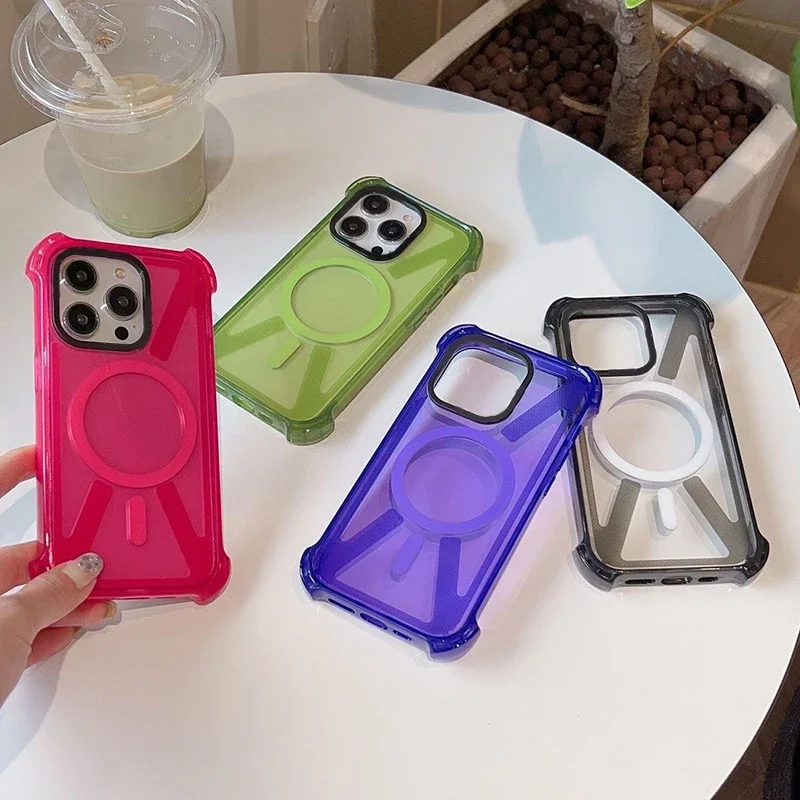 

Simple Candy Color 4 Corner Drop Proof Magnetic Phone Case Cover for IPhone 13 14 15 Pro Max Case for IPhone 15 Pro Max